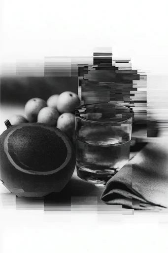 Monochrome Glitch Surrealism style reference image — pixel sorting
