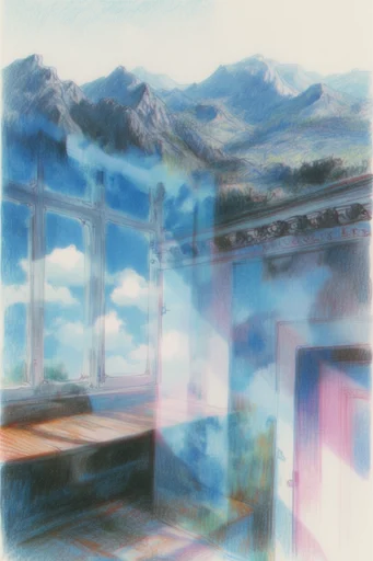 Ethereal Sketch Synthesis style reference image — colored pencil sketch