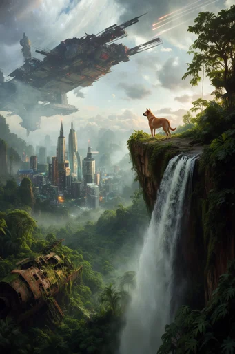Monolithic Overgrown Futurism style reference image — lush jungle reclamation