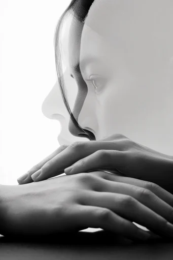 Monochrome Spectral Surrealism style reference image — double exposure portrait
