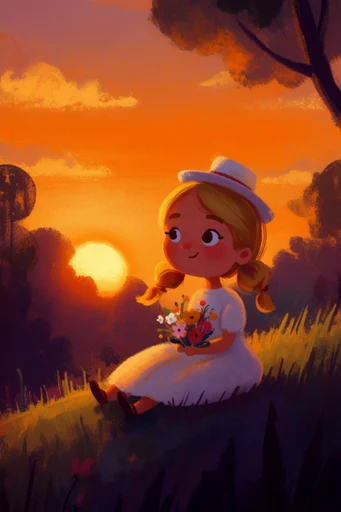 Nostalgic Golden Storybook style reference image — warm orange and deep purple palette