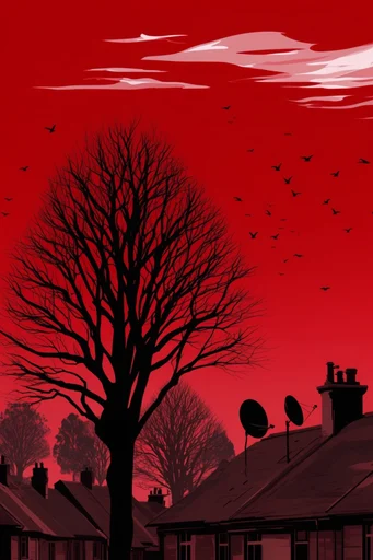 Crimson Noir Graphic style reference image — crimson and black palette