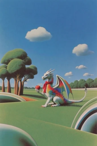 Hyper-Saturated Surreal Pastoralism style reference image — symmetrical composition