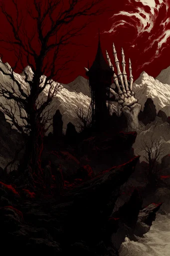 Crimson Ink Macabre style reference image — textured parchment
