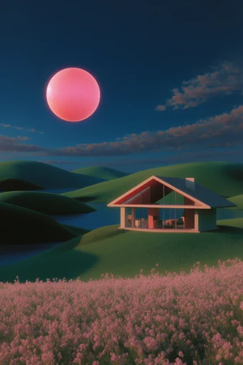 Surreal Retro-Futurist Pastoral style reference image — vanishing point perspective