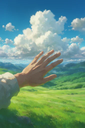 Luminous Anime Horizon style reference image — voluminous cumulus clouds