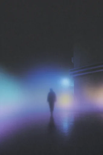 Ethereal Nocturnal Minimalism style reference image — heavy film grain