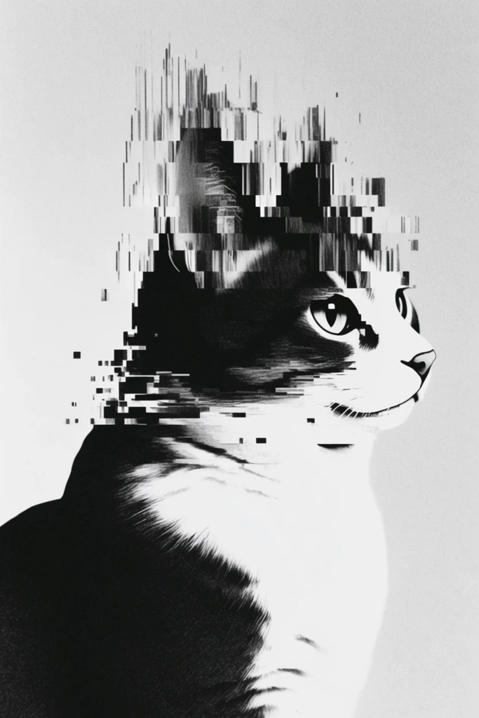 Monochrome Glitch Noir style AI image example 3