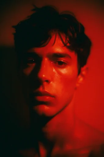 Cinematic Crimson Noir style reference image — analog film grain