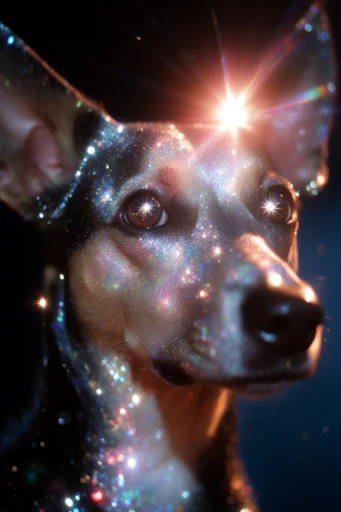 Prismatic Celestial Glamour style reference image — macro glitter detail