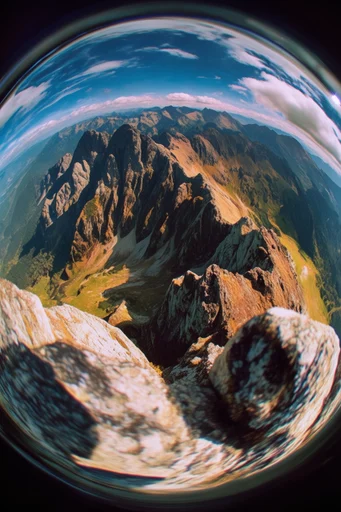 Cinematic Fisheye Streetwise style reference image — fisheye lens distortion