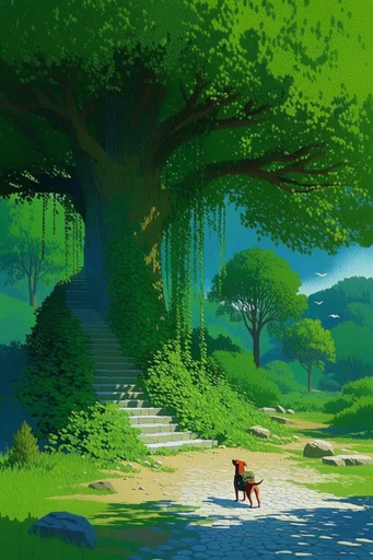 Surreal Impressionist Verdant Landscapes style reference image — graphic shadow geometry