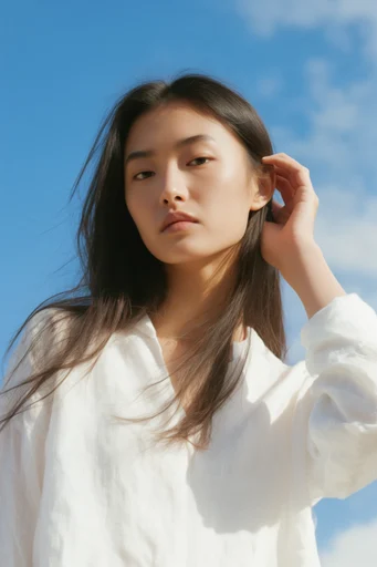Celestial Low-Angle Luminance style reference image — cinematic fashion photography