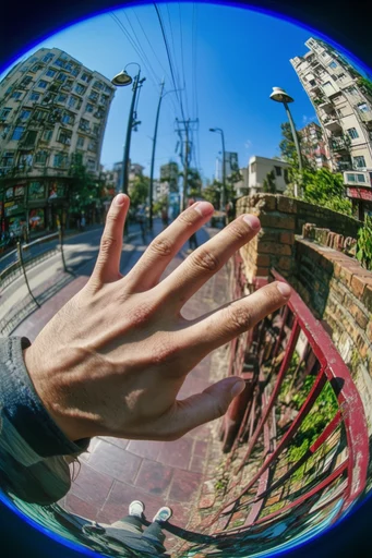Distorted Urban Fisheye style reference image — wide-angle distortion