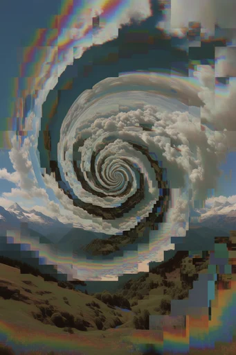 Recursive Glitch Surrealism style reference image — holographic light leaks
