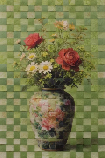 Tactile Deconstructed Collage style reference image — grid-based mosaic
