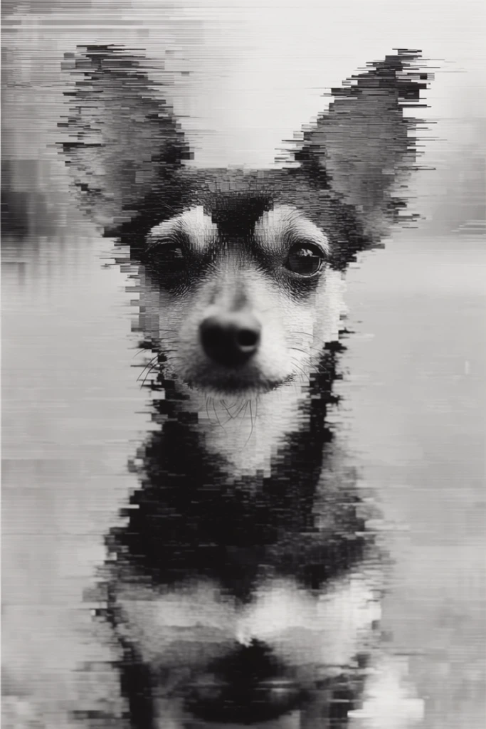 Monochrome Glitch Noir style AI image example 3