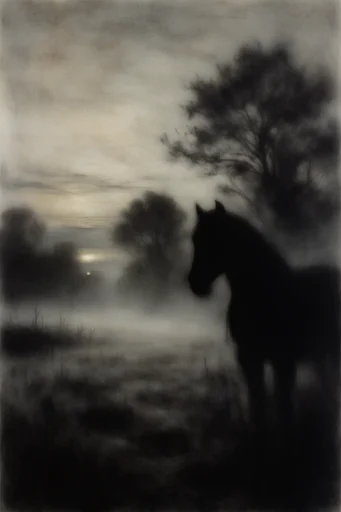 Monochrome Gothic Printmaking style AI image example 3