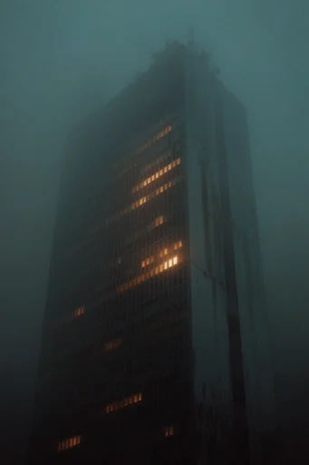 Cinematic Dystopian Brutalism style reference image — dystopian cityscape