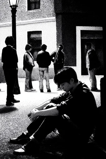 Gritty Monochromatic Noir style reference image — film grain