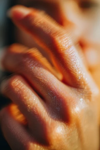 Luminous Thermal Surrealism style reference image — shimmering dewy skin textures