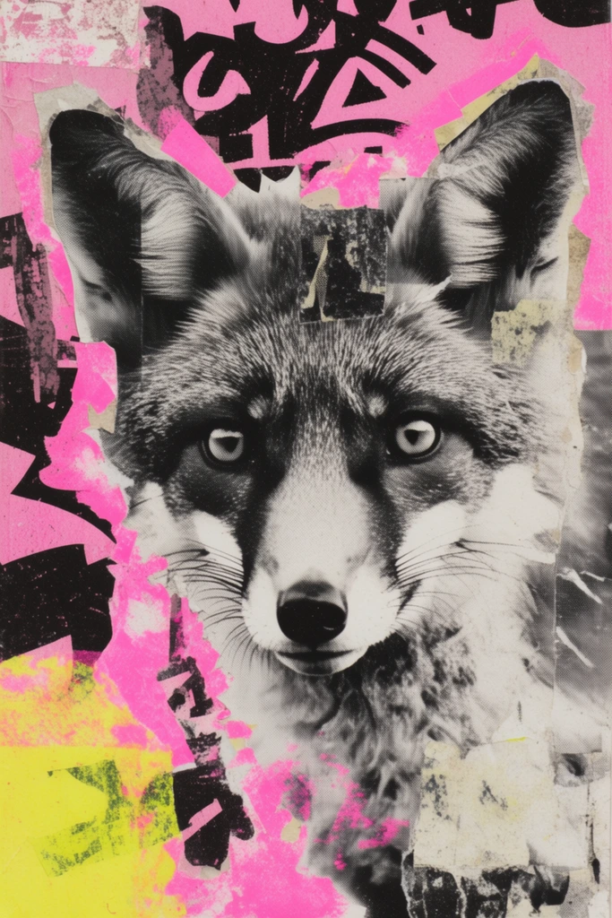 Electric Punk Collage style AI image example 3
