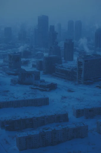 Frozen Industrial Dystopia style reference image — desolate interior