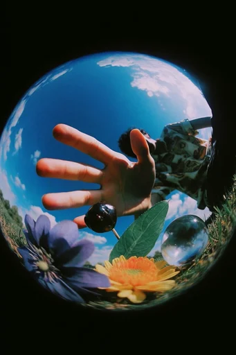 Distorted Urban Fisheye style reference image — extreme low-angle