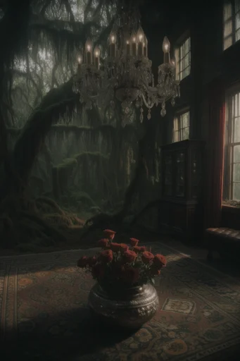 Misty Primeval Gothic style reference image — misty primordial forest