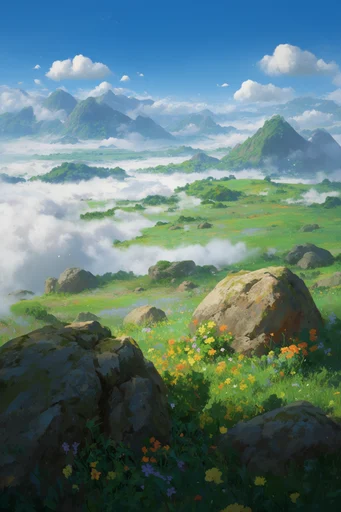 Vibrant Ghibli Fantasy style reference image — bright daylight