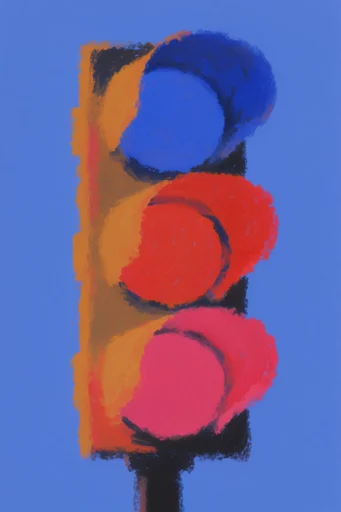 High-Contrast Fauvist Glitch style reference image — cobalt blue and crimson red