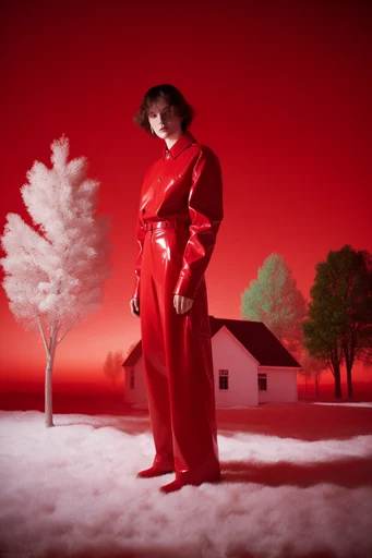 Cinematic Crimson Noir style reference image — saturated crimson and neon palette