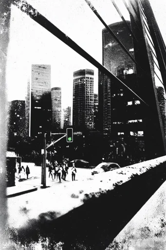 Gritty Monochromatic Noir style reference image — stark monochrome