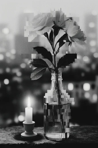 Monochrome Glitch Fragmentation style reference image — fragmented realism