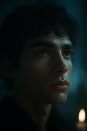 Cinematic Cyan Noir style reference image — heavy film grain
