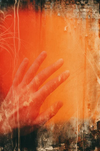 Crimson Industrial Surrealism style reference image — distressed industrial textures