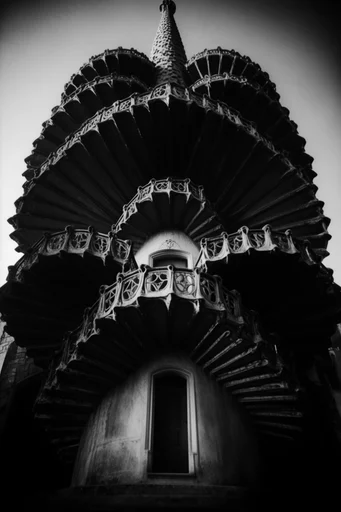 Monochrome Architectural Noir style reference image — extreme perspective