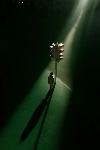 Cinematic Emerald Chiaroscuro style reference image — high-angle perspective