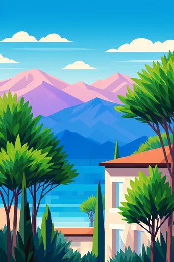 Mid-Century Vector Travelogue style reference image — flat vector illustration