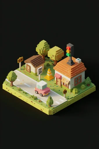 Isometric Voxel Narratives style reference image — low poly blocky style