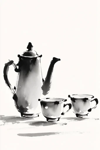 Dynamic Sumi-e Minimalism style reference image — gestural black brushstrokes