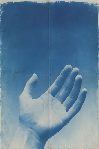 Archival Cyanotype Glitch style reference image — vintage photographic archive