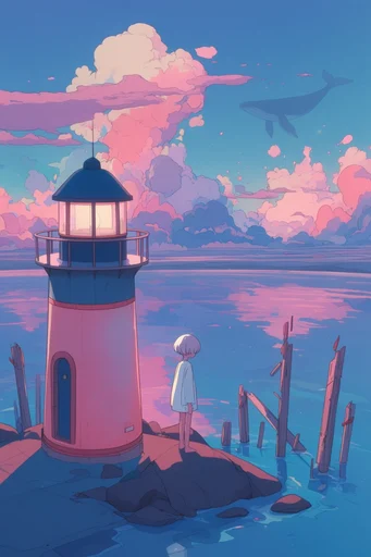 Nostalgic Twilight Surrealism style reference image — bold ink outlines