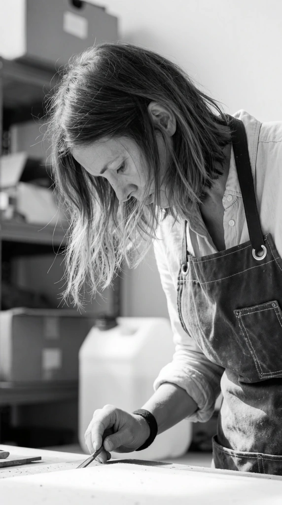 A black and white photograph captures a woman intensely... | Krea