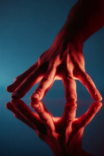 High-Contrast Chromatic Surrealism style reference image — graphic shadows