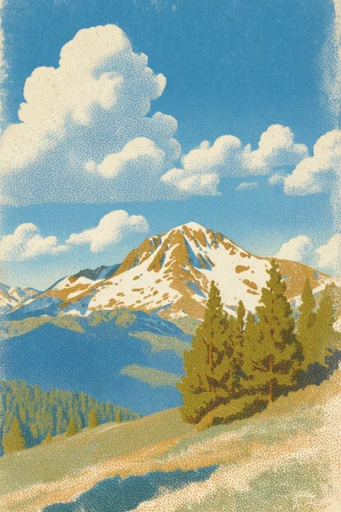 Vintage Lithographic Surrealism style reference image — vintage lithograph texture