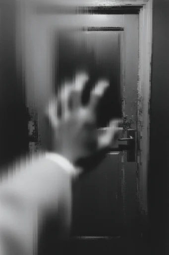 Monochrome Glitch Noir style reference image — high-contrast chiaroscuro