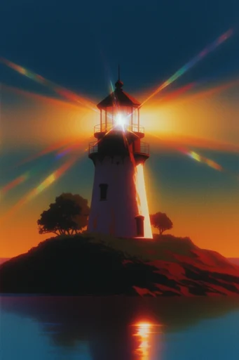 Prismatic Retro Cosmicism style reference image — analog film grain