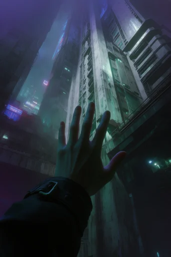 Atmospheric Neon Dystopia style reference image — high-contrast neon lighting