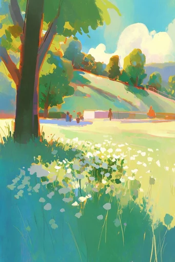 Vibrant Sunlit Gouache style AI image example 2